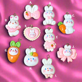 CARROTS & PINK BUNNIES Resin Spring Charms