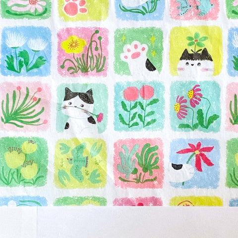 garden flower flowers plant plants cat cats cute kawaii tissue paper sheet sheets pack of 2 colouful pretty kitty kittens uk stationery gift gifts wrap wrapping packaging supplies