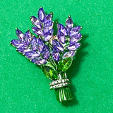lavender sparkly glittery metal gold tone rhinestone brooch brooches pin pins jewellery uk cute kawaii floral flower flowers gardening gift gifts for her pretty lilac purple green