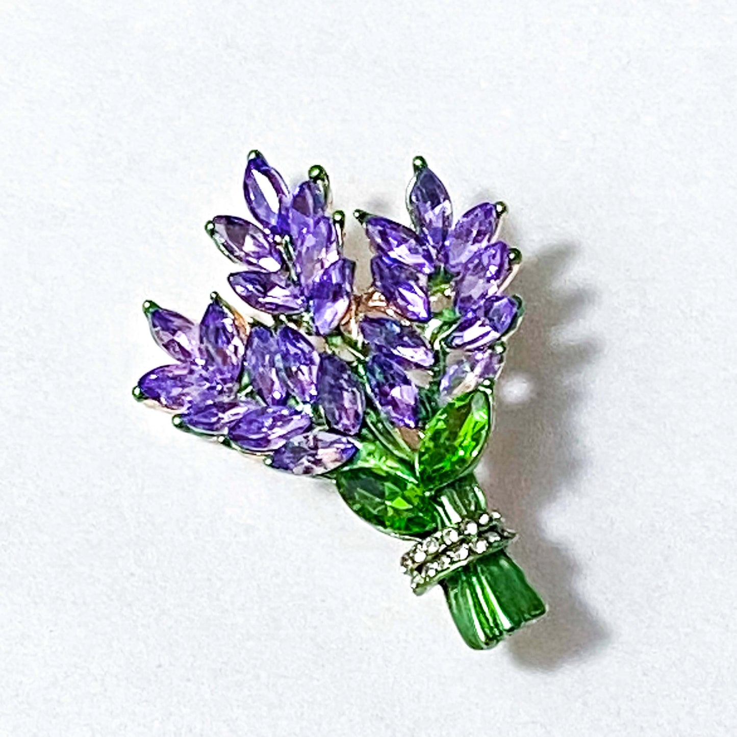 lavender sparkly glittery metal gold tone rhinestone brooch brooches pin pins jewellery uk cute kawaii floral flower flowers gardening gift gifts for her pretty lilac purple green
