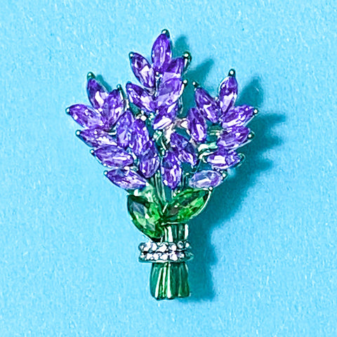 lavender sparkly glittery metal gold tone rhinestone brooch brooches pin pins jewellery uk cute kawaii floral flower flowers gardening gift gifts for her pretty lilac purple green