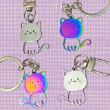 cat rainbow silver tone metal cute kawaii keyring key ring rings clip clips bag charm charms gift gifts uk presents colourful kitty