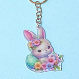 Keychain with a cute bunny design on a light blue background