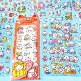 pet planet cartoon bunny rabbit pack of 10 clear sticker sheets in a pink pack on a blue background