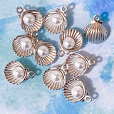 sea shell seashell seashells shells charm charms metal gold silver bright light warm yellow pink pearly small pendant pendants jewellery making supplies craft crafts shop store uk kawaii cute ocean spiral oyster