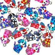 colourful rainbow puppy dog dogs animal enamel charm charms silver tone metal uk cute kawaii pendant pendants spotted spot spots blue pink red purple black white jewellery supplies shop store