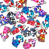 colourful rainbow puppy dog dogs animal enamel charm charms silver tone metal uk cute kawaii pendant pendants spotted spot spots blue pink red purple black white jewellery supplies shop store