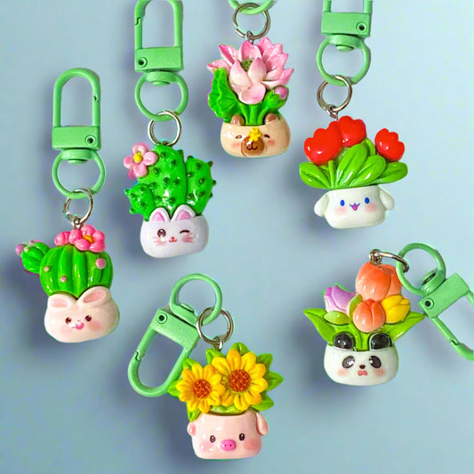 pot plant plants garden flower flowers cute kawaii keyring keychain key clip bag charm charms funny animal animals pig cat rabbit bunny puppy dog panda pandas gift gifts uk shop store