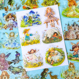 mushroom hollow and fairy glen PET sticker collection featuring fairies, woodland animals, foxes, rabbits, mushrooms, flowers and enchanted storybook figures including princesses. UK cute and kawaii stationery shop with lettterbox gifts.