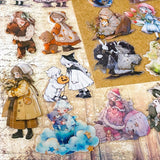 48 piece storybook daydreams PET sticker collection featuring vintage style children, teddy bears, flowers, woodland animals, cottagecore scenes and whimsical fairytale illustrations. Muted antique retro colours. UK cute stationery shop and letterbox gifts store.