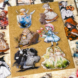 48 piece storybook daydreams PET sticker collection featuring vintage style children, teddy bears, flowers, woodland animals, cottagecore scenes and whimsical fairytale illustrations. Muted antique retro colours. UK cute stationery shop and letterbox gifts store.