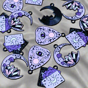 magic magical mystical halloween spooky occult planchette ouija tarot crystal crystals moon enamel charm charms pendant black lilac purple white pretty cute kawaii uk craft supplies shop store cards