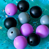 silicone halloween spooky bead beads cute kawaii large jumbo big 15mm 18mm round purple lilac black grey teal patterned spacer spacers disc bean make your own pen jewellery set gift gifts build it creative bundle uk craft supplies shop store