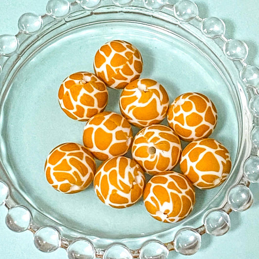 animal print prints pattern patterned silicone bead beads giraffe giraffes brown orange cream uk cute kawaii craft crafts supplies shop store jewellery making your own make beaded pen pens 