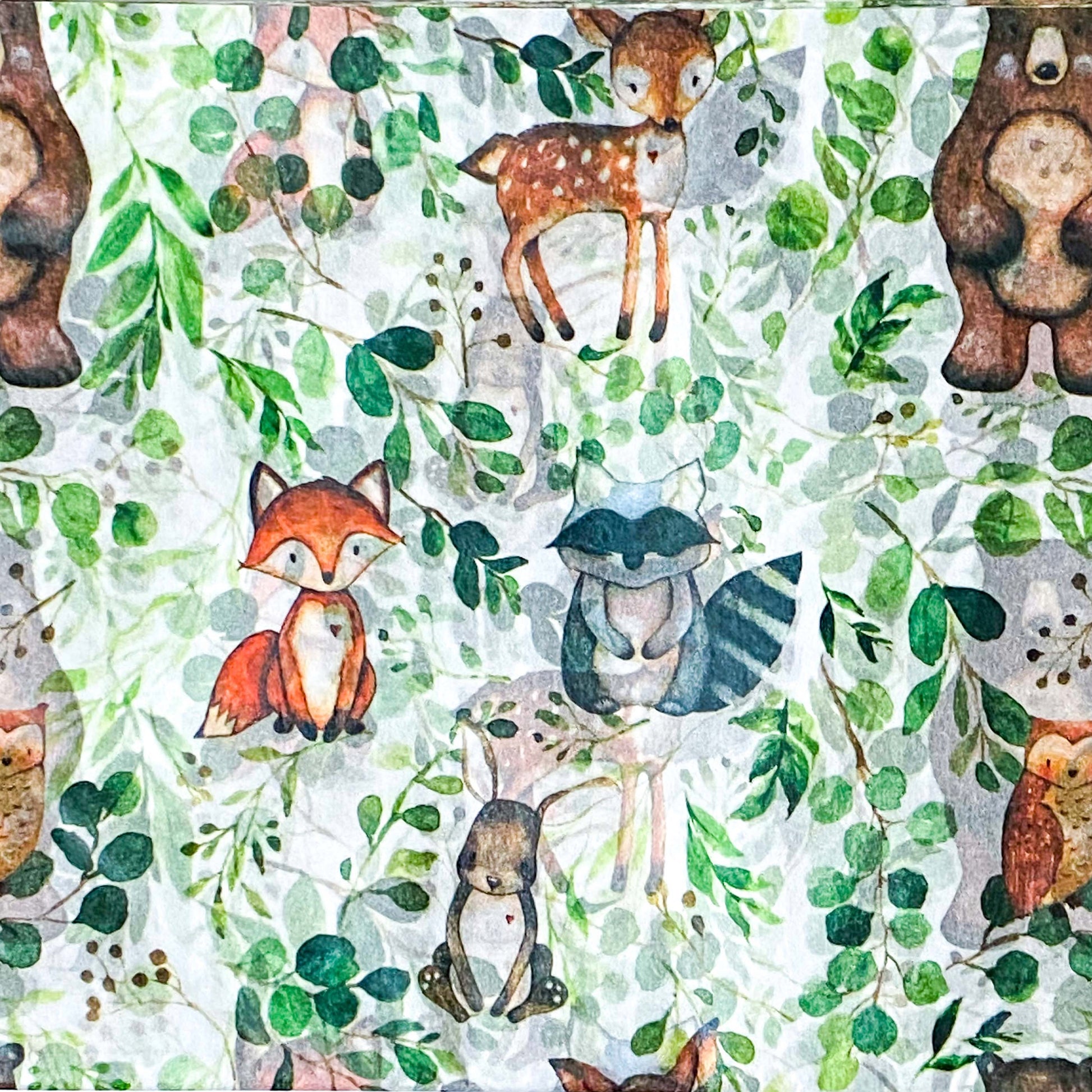 tissue paper wrap gift wrapping sheet sheets 2 uk cute kawaii packaging supplies woodland animal animals fox foxes bear bears raccoon raccoons owl owls deer baby deers green leaf leaves forest