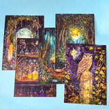 moon witch gift set with illustrated pouch, magical postcards, holographic stickers and celestial bookmark on blue background