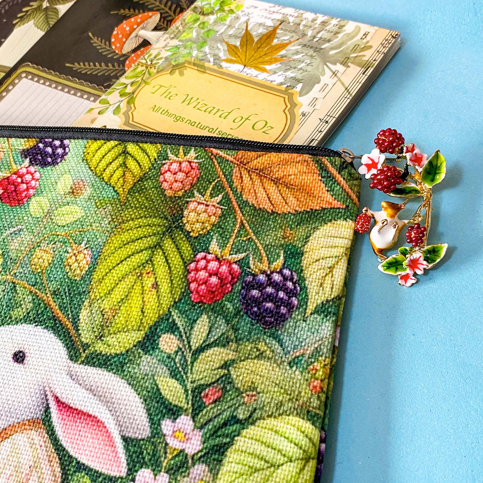 storybook woodland pouch with harvest mouse design and coordinated botanical stationery letterbox gift set
