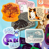 colourful glossy affirmation stickers with cute animals and positive mental health messages including dragon, cat, stoat and magical creatures on pastel background