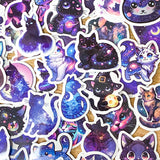 starry sky galaxy night skies cat cats black kitty laptop sticker stickers decorative glossy set purple blue stars uk cute kawaii stationery shop store gift gifts pack