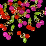 bunch bunches of cherry cherries resin charm charms pendant pendants uk cute kawaii fruit fruits red cerise pink leaf leaves craft supplies shop store bargain cheap jewellery making gold tone metal 
