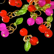 bunch bunches of cherry cherries resin charm charms pendant pendants uk cute kawaii fruit fruits red cerise pink leaf leaves craft supplies shop store bargain cheap jewellery making gold tone metal 