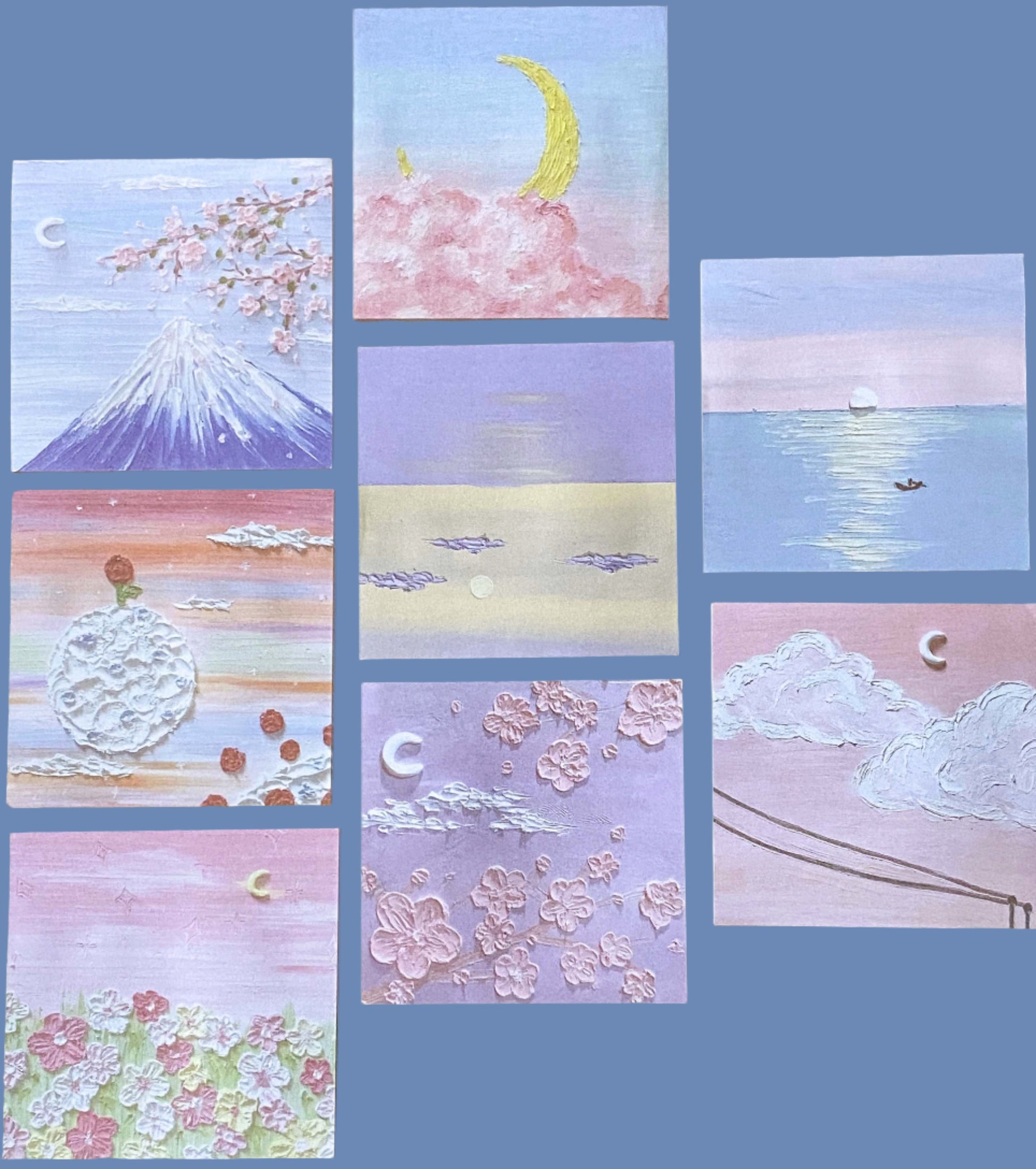 sticky memo memos note pad pads post it notes oil painting art pretty landscape moon sky trees flower flowers blossom ocean cherry cloud clouds uk cute kawaii stationery shop store supplies gift gifts textured painting