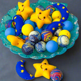silicone star stars moon moons sky night skies galaxy bead beads jumbo very large uk cute kawaii beaded jewellery making pen pens build your own craft supplies gift gifts shop store crafts blue yellow swirl swirly