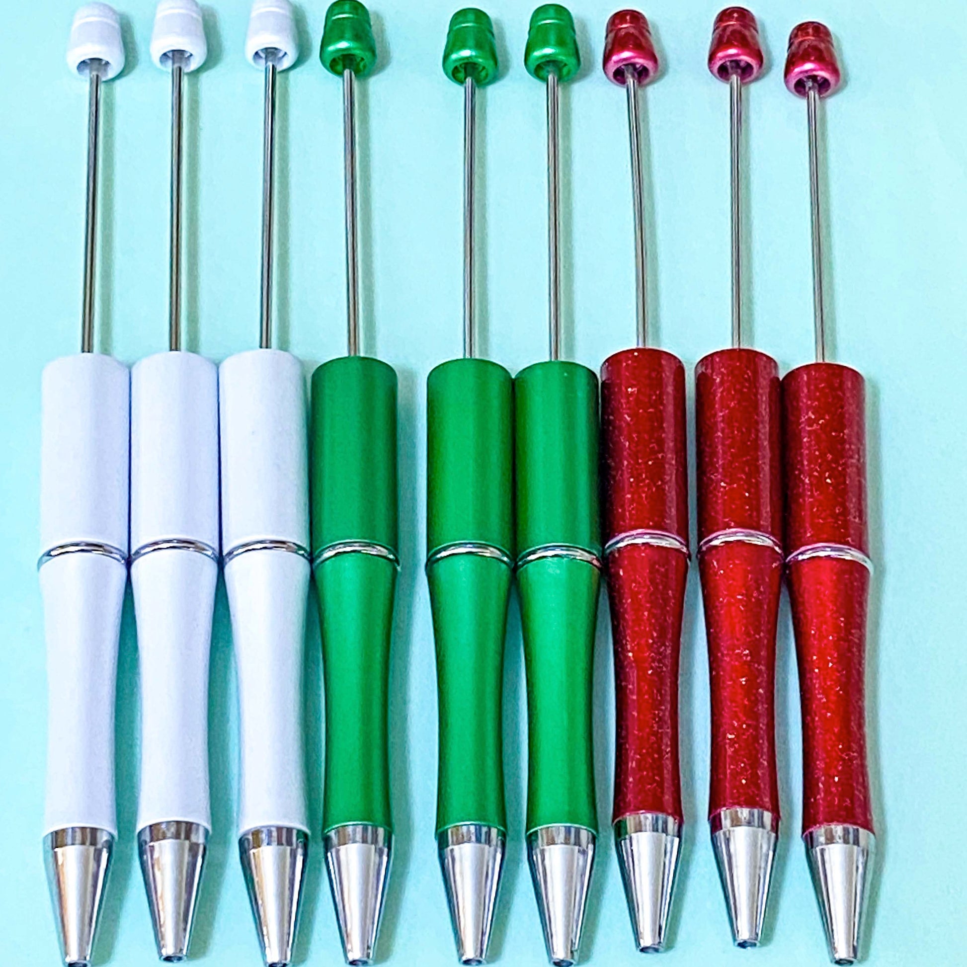 christmas pen blank blanks base bases for beaded pen pens making build your own festive red glitter glittery metallic green pearly pearl white pearlescent uk cute kawaii stationery craft supplies shop store