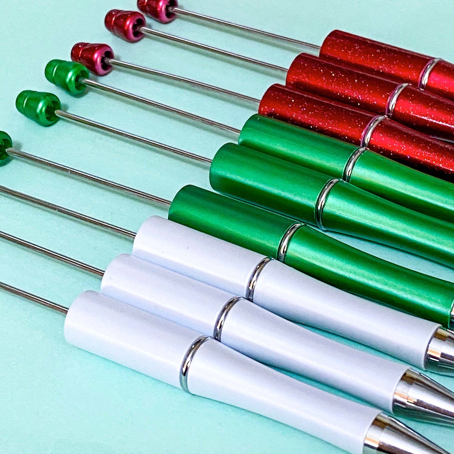 christmas pen blank blanks base bases for beaded pen pens making build your own festive red glitter glittery metallic green pearly pearl white pearlescent uk cute kawaii stationery craft supplies shop store