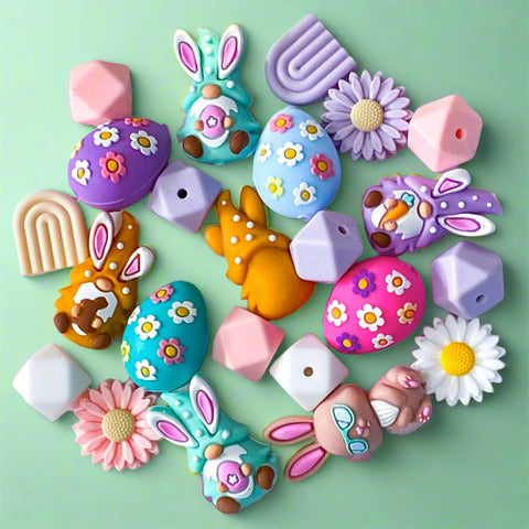 jumbo silicone beads large big chunky bead easter spring egg eggs gnome gnomes rabbit rabbits bunny bunnies flower flowers rainbow rainbows making pen pens build decorative pink purple lilac blue turquoise uk cute kawaii craft supplies stationery 