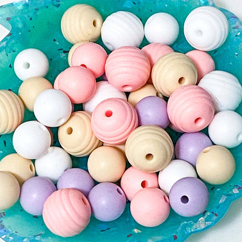 medium sized bead beads silicone rubber cute kawaii soft ribbed anded pink lilac white cream buff craft supplies 11mm 14mm uk shop store jewellery making pastel colours