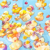 set of 6 clear kawaii chick sticker sheets with pastel yellow chicks, flowers, spring illustrations on transparent backing
