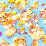 set of 6 clear kawaii chick sticker sheets with pastel yellow chicks, flowers, spring illustrations on transparent backing