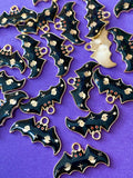 black bat bats enamel charm pendant charms cute kawaii halloween craft supplies shop store jewellery making glittery gold tone metal ghost design spooky cross red eyes glitter