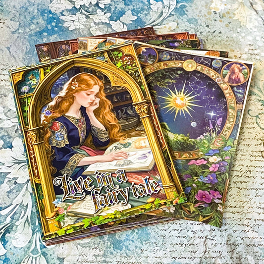vintage scrapbook paper booklet with medieval fairytale illustration cover