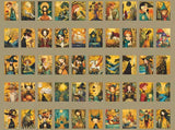close up of golden fairytale mini sticker book with 50 matte pages including designs of gold witches and wizards, castles, magical creatures, mushrooms and trees