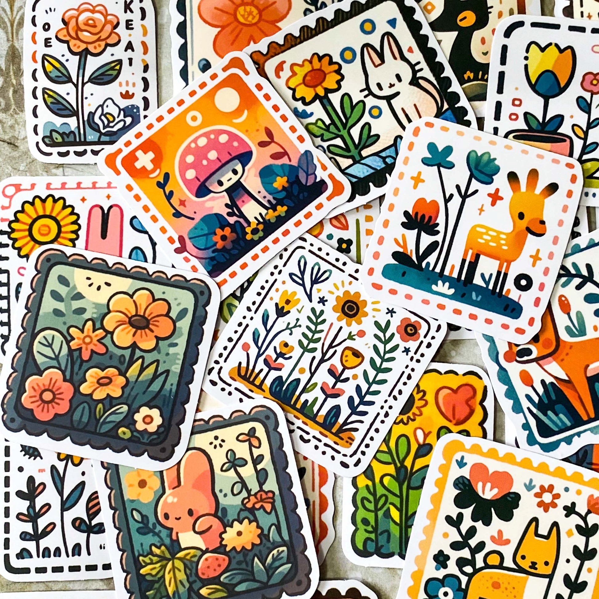 woodland animal sticker set of 50 matte scandi style forest stickers with cute animals including deer, fox and rabbit