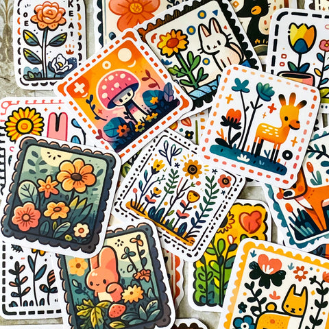 woodland animal sticker set of 50 matte scandi style forest stickers with cute animals including deer, fox and rabbit