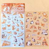 two sheet pack of clear PET stickers of ginger and tortoiseshell cats and fun kittens for fun journaling and planner decoration