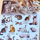 two sheet pack of pedigree cats stickers PET clear plastic including siamese, bengal and ginger cats having fun. uk cute kawaii stationery shop and planner supplies