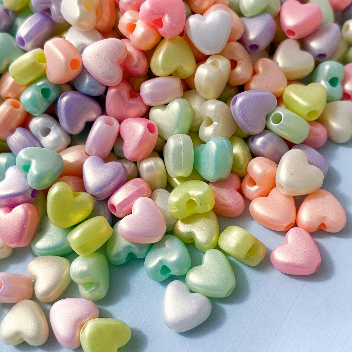 pearlescent pearly small heart hearts bead beads acrylic little tiny mini 7mm pastel sweet pretty uk craft supplies shop store colours kawaii cute