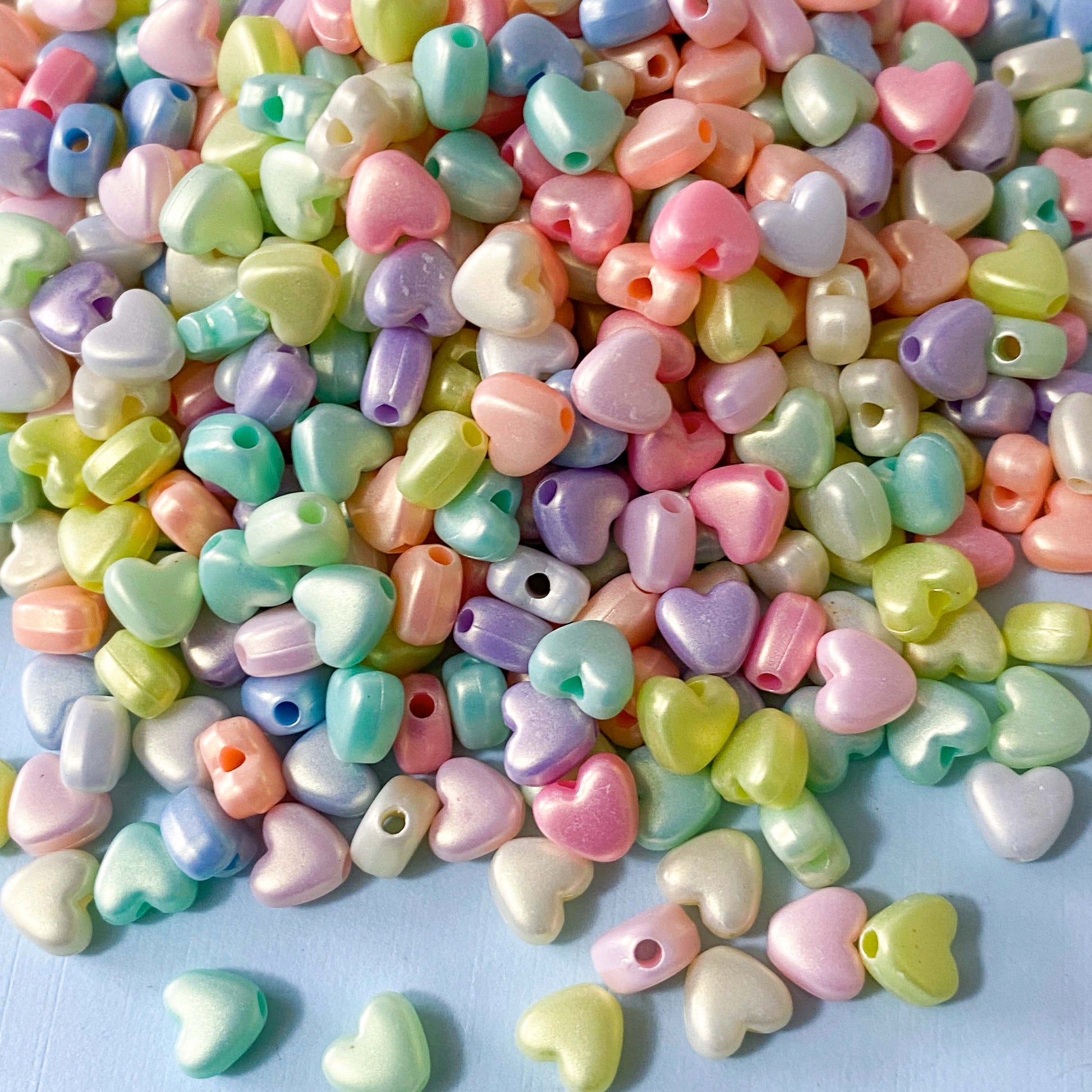 pearlescent pearly small heart hearts bead beads acrylic little tiny mini 7mm pastel sweet pretty uk craft supplies shop store colours kawaii cute