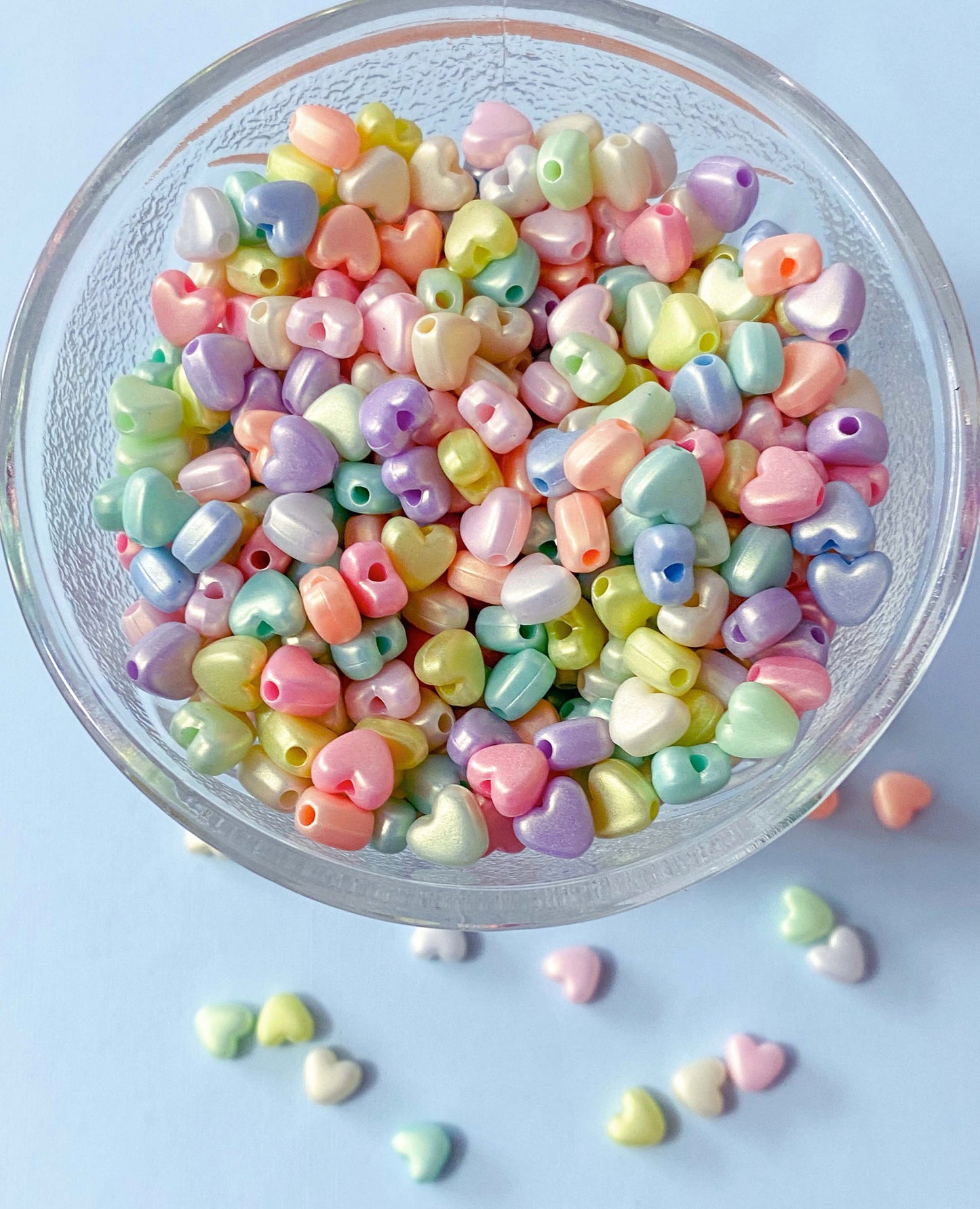 pearlescent pearly small heart hearts bead beads acrylic little tiny mini 7mm pastel sweet pretty uk craft supplies shop store colours kawaii cute