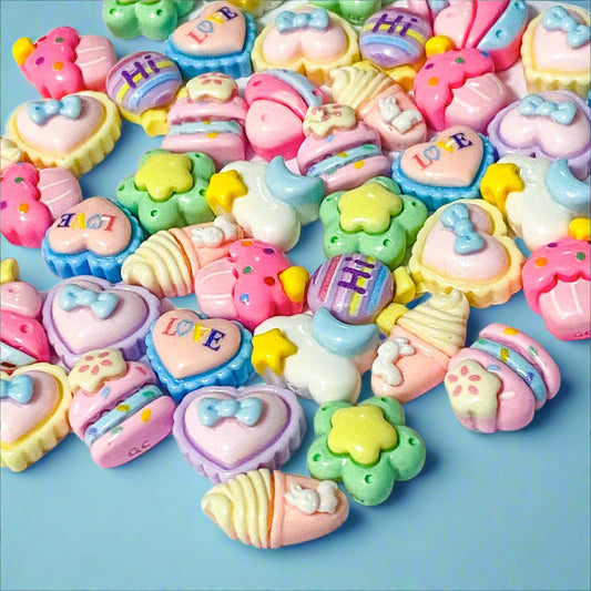 small mini resin flatback flat back fb fbs backs uk cute kawaii cake cakes gateau ice cream creams lolly cloud heart hearts flower pastel colours set cupcake 11mm 12mm 13mm 14mm  resins craft supplies shop store