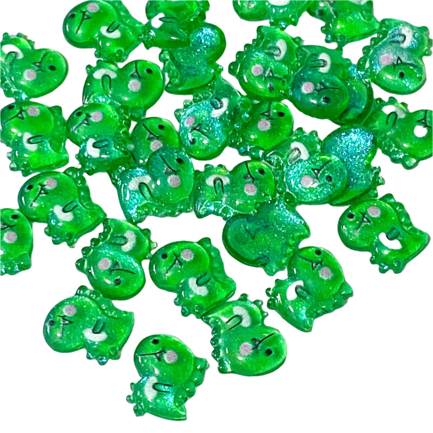 mini little green dino dinosaur acrylic shimmery flatback flatbacks fb fbs flat back embellishment nail art cute kawaii uk craft supplies small set