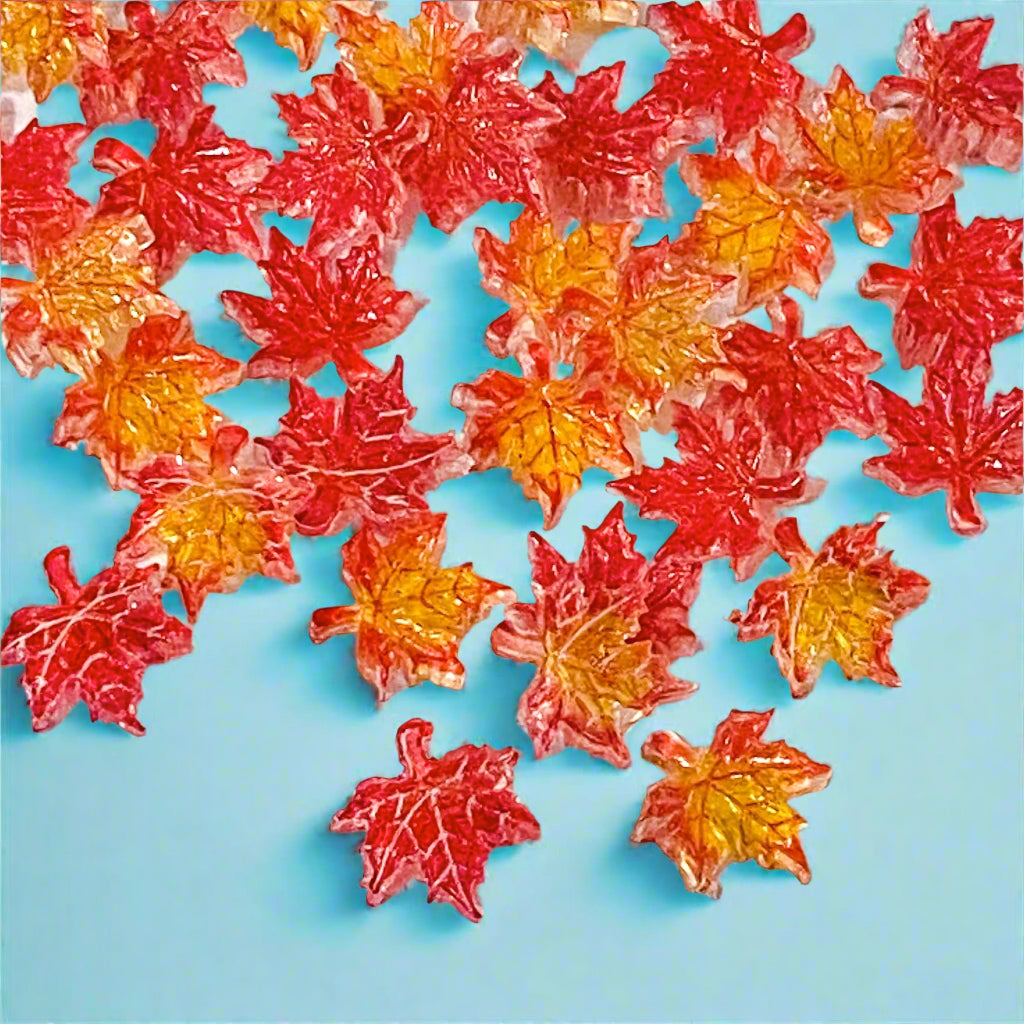 small mini acrylic flatback flat back backs fb fbs embellishment embellishments nail art leaf leaves autumn red gold orange maple tree pretty craft supplies uk cute kawaii set 12mm