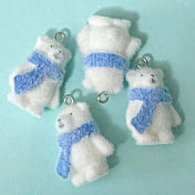 large white and blue polar bear charm charms uk cute kawaii winter festive christmas craft supplies shop store crafts soft flocked furry pretty jewellery making scarf white fur 30mm large big
