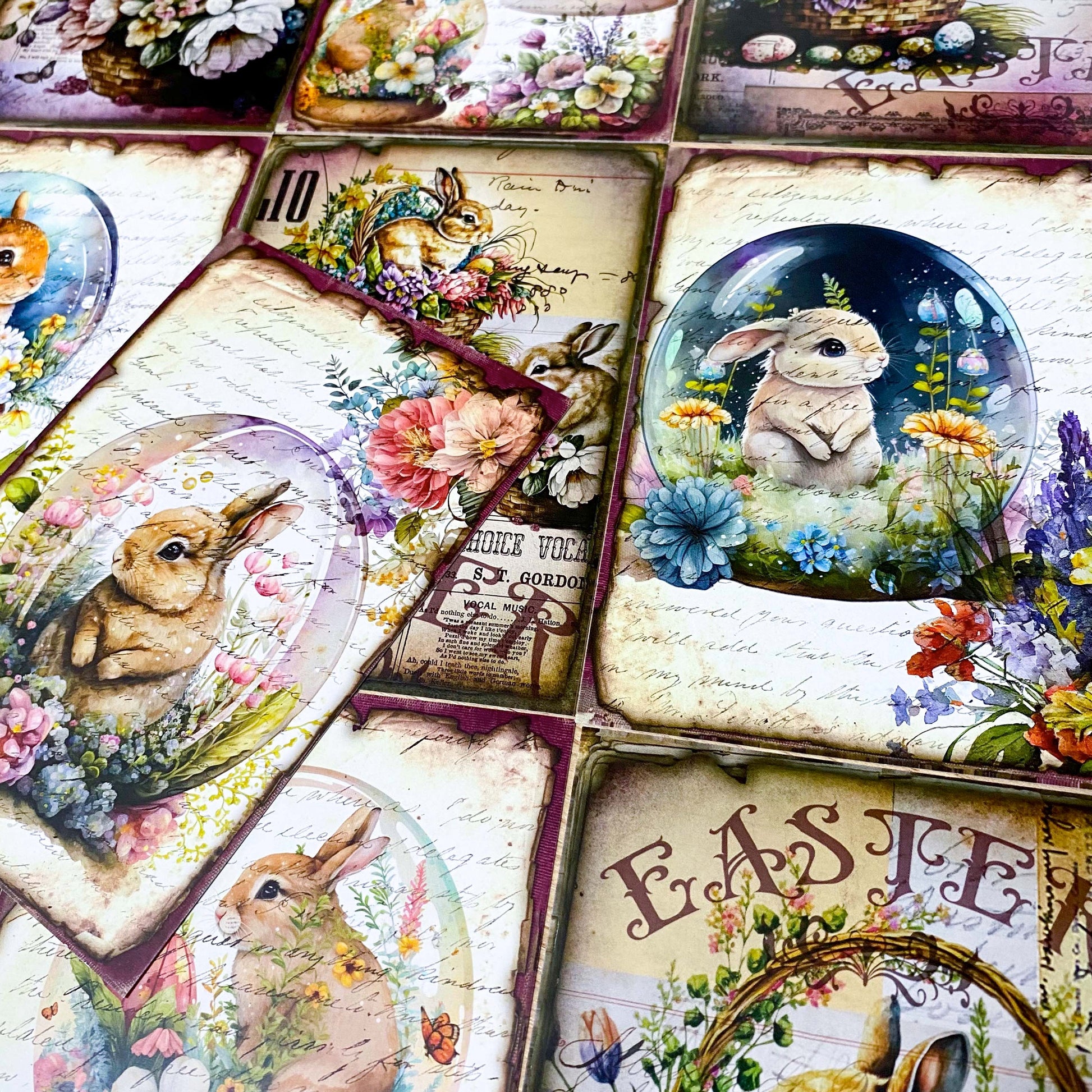 easter floral flower flowers bunny bunnies rabbit rabbits card cards greeting greetings happy postcard postcards sticker stickers seal cute kawaii globe dome domes basket baskets spring victorian vintage retro scrapbook old style uk stationery shop store