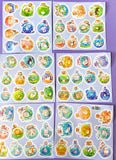 kawaii potion bottle sticker sheets with cute animals inside glass bottles, pastel journal stickers set
