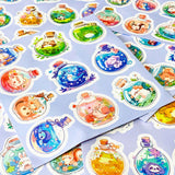 kawaii potion bottle sticker sheets with cute animals inside glass bottles, pastel journal stickers set